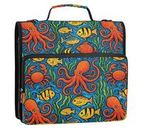 Underwater Marine Life Zipper Binder D-Rings File Folder, Expanding Organizer with Shoulder Strap & Handle, 3 Ring Binders for Portfolio & Case