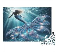 Underwater Mermaid Jigsaw Puzzles Puzzle for Adults Kids. 1000 Pieces Shiny Scaled Tail Whimsical Challenge Toy Educational Game Home Decoration for Educational Games Gifts 1000pcs (75x50cm)