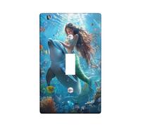 Underwater Mermaid Light Switch Cover Plates/Outlet Covers,Aquatic Blue Ocean Style for Home Décor, Thermoplastic Wall Plates,Standard Size Single Toggle