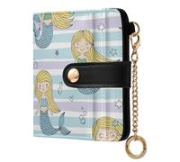 Underwater Mermaids Blue Print Small Women Wallet RFID Blocking PU Leather Bifold Compact Card Holder with Coin Pocket Zipper Purse for Girls Women Ladies