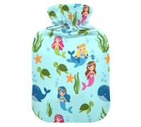 Underwater Mermaids Sea Blue Print Hot Water Bottle with Cover for Pain Relief Heating Bottle for Neck and Shoulder Pain, 1L