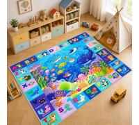 Underwater Ocean Door Mat Indoor 60x90, Kids Playroom Small Rug Washable | Non Slip Animal Alphabet Floor Carpet for Entrance Kitchen Bedroom, Soft Low Pile Rugs Doormats, Mh640
