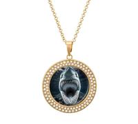 Underwater Ocean Shark Multicolored Diamond Necklace Dainty Round Pendants Jewelry for Women Golden-style