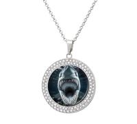 Underwater Ocean Shark Multicolored Diamond Necklace Dainty Round Pendants Jewelry for Women Silver-style