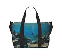 Underwater Ocean View Print oblique across Hand Travel Bag Polyester Women Men Overnight Duffel Carry-on Tote Bag, Black, One Size, Black, One Size