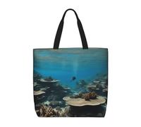 Underwater Ocean View Print Water-Resistant Tote Reusable Grocery Bag Lightweight Travel Beach Versatile Use