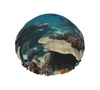Underwater Ocean View print Women's shower cap Reusable elastic shower cap Double-layer hair cap Shower cap