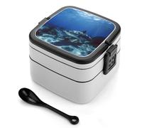 Underwater Ocean Wall Wild Tiger Shark Bento Box Removable Lunch Box Double Layer Food Container with Spoon for Work Picnic