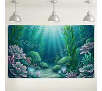 Underwater Plants Backdrop, Marine Tranquil Ocean Scene Background, Teal Green Aquatic Decor for Indoor Photography, Party, Summer Event 71x43 Inch