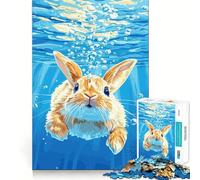 Underwater Rabbit Illustration Jigsaw Puzzle 1000 Pieces Mental Focus Game Precision Cut Smooth Edges Absorbing Activity for Quiet Nights (38x26cm)