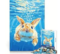 Underwater Rabbit Illustration Jigsaw Puzzle for Teenagers 1000 Pieces Thought Training Soft Distraction Uniform Cut Holiday Present (50x75cm)