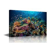 Underwater Reef Pictures for Living Room Ocean Theme Canvas Wall Art House Decor Ocean Animals 1 Piece Colored Fish Modern Office Wall Decor Framed Large Wall Art for Home Bedroom 36x24 in