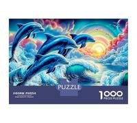 Underwater Scene 1000 Pieces Recycled Board Jigsaw Puzzles Impossible Super Challenging Adults Teens 12+ Brain Teaser Dolphins Leaping in Waves Educational Puzzle 38x26cm/1000pcs