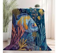 Underwater Scene Cartoon Style Tropical Fish Print Blankets, Khaki Throws for Sofas Bed Settee Xmas Decorations Fleece Blanket Soft Warm Cosy Christmas Throw Fluffy Bed Throw - 150×200 cm