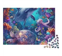 Underwater Scene-Marine Life Fantasy 1000 Pieces Plastic Puzzle Pieces for Adults Interlocking Stress Relief Mindfulness Relaxing Entertainment 38x26cm/1000pcs