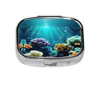 Underwater Scenery Print Pill Box, 2 Large Compartmensts to Moistureproof Portable Pill Box Organiser for Travel