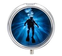 Underwater Scuba Diver Pill Box with 3 Compartments and Mirror Cute Metal Round Pill Case for Vitamin Fish Oils