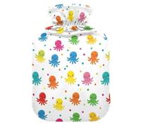 Underwater Sea Animals Dots White Pattern Hot Water Bottle with Cover for Pain Relief Heating Bottle for Cramps, 1L