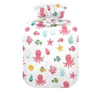 Underwater Sea Animals Fish White Pattern Hot Water Bottle with Cover for Pain Relief Heating Bottles for Period Cramps, 2L