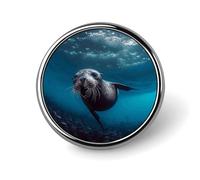 Underwater Sea Lion Button Pins - Personalized Round Badges for Women Men Custom Photo Buttons for Backpack Cloth Decoration Souvenir Gifts, Metal Badge Brooch Party Costume Accessory