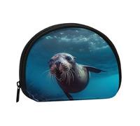Underwater Sea Lion Coin Purse Personalized Coin Bag for Women Men Change Purse Small Wallets with Zipper Mini Shell Coin Pouch Outdoor Shopping Change Storage Bag Handbags Gifts
