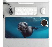 Underwater Sea Lion Desk Pad Protector Non-Slip Gaming Desk Mat Waterproof Desktop Mat for Keyboard and Mouse Large Mousepad Smooth Writing Pad for Home Office Work(23.6 X 13.8)