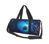 Underwater Sea Lion Large Round Travel Duffle Bag, Full-Print Canvas Weekender with Padded Lining, Multiple Pockets,Detachable Shoulder Strap and Soft Leather Handles