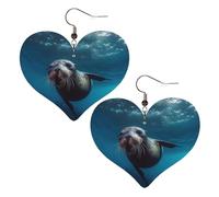 Underwater Sea Lion Leather Earrings for Women Heart Earring Lightweight Dangle Earrings Jewelry Gifts