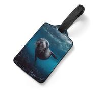 Underwater Sea Lion Luggage Tags with Information Card & Detachable Strap - Durable PU Scratch-Resistant Name ID Identifiers for Suitcases, Travel Bags, Backpacks, and Gym Bags