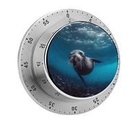 Underwater Sea Lion Mechanical Kitchen Timer 60 Minute Wind Up Countdown Clock with Magnetic Back Loud Alarm Stainless Steel Manual Timer for Cooking Baking Classroom Home Gym
