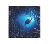 Underwater sea lion Printed Square Jigsaw Puzzle 16x16 CM, Puzzle Challenging Game for Adults Gifts, Family Fun Decorative Wall Decor