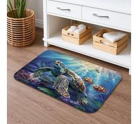 Underwater Sea Turtle Quick Dry Bath Mat, Colorful Ocean Life Absorbent Non Slip Shower Mat, Decorative Memory Foam Washable Bath Rugs for Bathroom Toilet Restroom 20x32 Inch