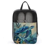 Underwater Sea Turtles Starfish Shoe Bag for Travel Daily Use Anti-dust Storage Carrier Golf Shoe Pouch
