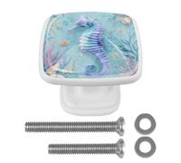 Underwater Seahorse 4 Pack Square Cabinet Knobs Furniture White Hardware Handles for Kitchen Cabinets Bedroom Dresser Drawer Knobs Cupboard Knobs Wardrobe Cabinet Pulls