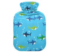 Underwater Sharks Bubbles Blue Hot Water Bottle with Cover for Pain Relief Hot Bottle Water Bag for Headaches, 2L
