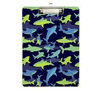Underwater Sharks Plastic Clipboard 9"x12.5"Acrylic Clipboards with Low Profile Clip A4 Letter Size Heavy Duty Board for Office Worker Teachers Doctors Nurses
