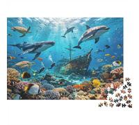 Underwater Shipwreck Jigsaw Puzzles 1000 Pieces Recyclable Material Dolphin Reef Senior Puzzles Educational Game Decompression Parent Child Game Props 38x26cm/1000pcs