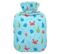 Underwater Starfish Blue Crab Pattern Hot Water Bottle with Cover for Pain Relief Feet and Bed Warmer for Pregnant, 1L