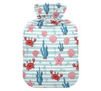 Underwater Starfish Crab Blue Pattern Hot Water Bottle with Cover for Pain Relief Heating Bag for Pregnant Women, 1L