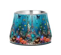 Underwater Statue of Liberty & Eiffel Tower Pets Food Bowls Non Skid Stainless Steel Metal Pets Bowls for Dogs Cats Rabbits Birds Whisker Relief