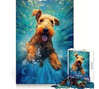 Underwater Terrier Dog Jigsaw Puzzle 1000 Piece for Adults Intellectual Fun Relaxing Pastime Sharp Cut (38x26cm)