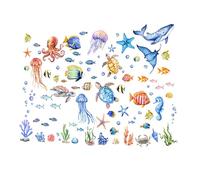 Underwater The Sea Wall Stickers Ocean Fish Animal Window Sticker, Whale Sea Turtle Bathroom Window Clings, Marine Life Wallpaper for Bedroom, Living Room, Bathroom, Home Glass Window Decorations