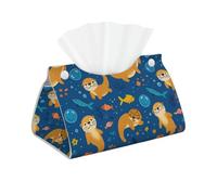 Underwater Trio Otter & Sea Turtle Leather Tissue Box Cover - Rectangular Holder Long Boxes Bag