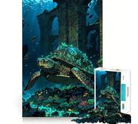 Underwater Turtle with Ruins Jigsaw 1000 Pieces for Teenagers Memory Train Fun Clean Seamless Connection Relaxing Indoor Group Activity (50x75cm)