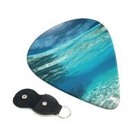 Underwater View of Tropical Beach Guitar Picks 6 Pack with Leather Guitar Pick Holder Keychain, Plectrum Key Fob Cases Bag, Abstract Art Plectrum for Acoustic Electric Guitar, Ukulele 0.46mm