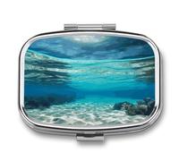 Underwater View of Tropical Beach Pill Case 2 Compartment Metal Small Pill Box Travel Pill Organizer Portable Medicine Container Mini Daily Medication Holder for Vitamin Container Fish Oil