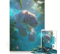 Underwater White Tiger 1000 Adult Pieces Jigsaw Puzzle Mind Challenge Toy Neat Cut Perfect Alignment Family Fun Night Activity (38x52cm)