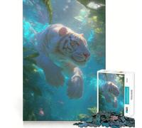 Underwater White Tiger Jigsaw Puzzle1000 Pieces Mind Train Fun Clean Cut Sturdy Components Captivating Leisure for Cozy Indoors (50x75cm)