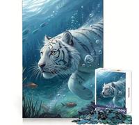 Underwater White Tiger with Fish 1000 Piece Jigsaw Puzzle Thought Challenge Cozy Relaxation Cut Precisely (38x52cm)