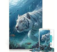 Underwater White Tiger with Fish Jigsaw Puzzles 1000 Cognitive Skill Toy Smooth Burr Free Surface Relaxing Indoor Group Activity (38x26cm)